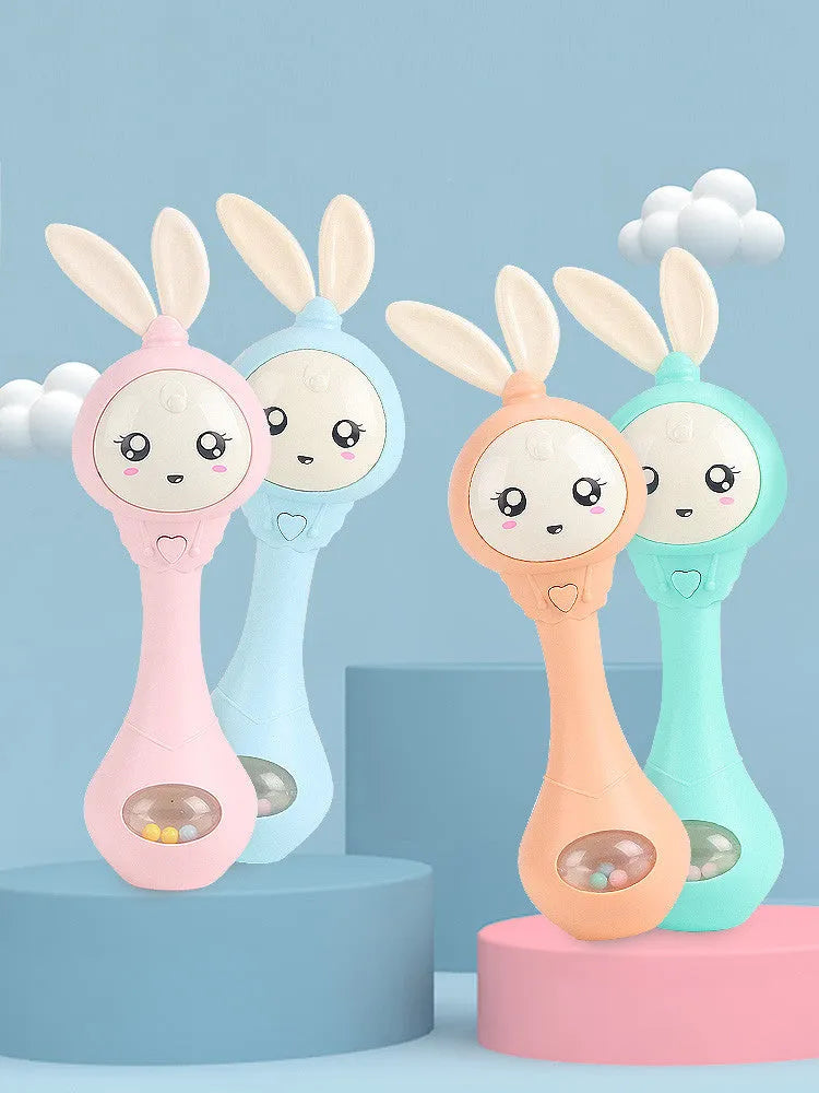 Baby educational teething toy musical stick in light blue, mint green, orange, or pink colours