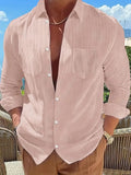 Vertical striped long sleeve corduroy shirt in loose cardigan style, available in seven colours and sizes S to 3XL.