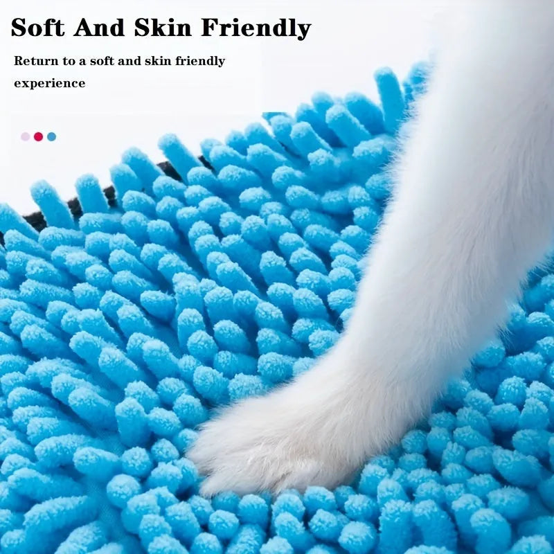 Absorbent microfiber dog towel with hand pockets in blue, purple, grey, rose, and brown, for medium large dogs