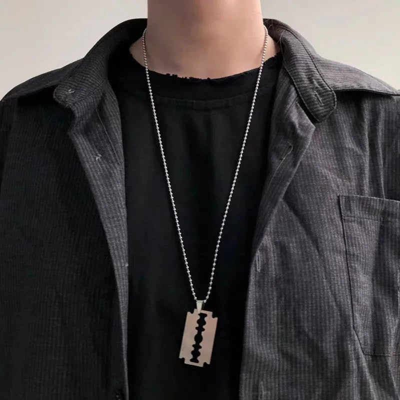 Layered chains punk necklace in alloy and titanium steel with electroplated finish in picture colour, Blade style option.