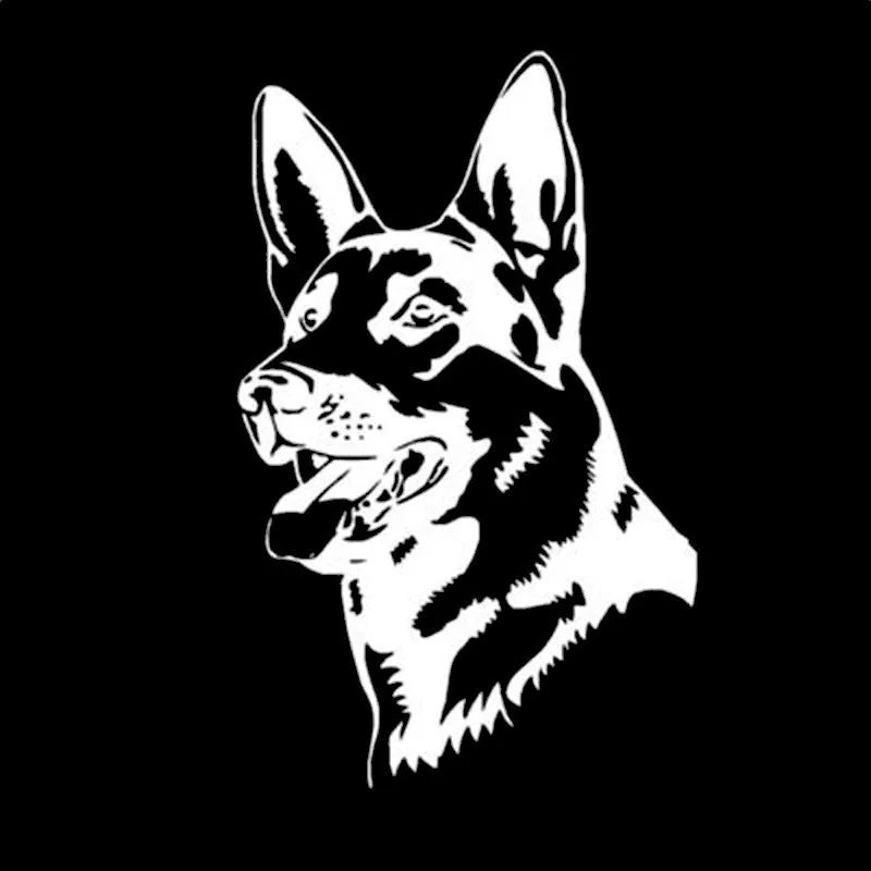 Reflective Alsace Shepherd dog vinyl car bumper sticker, 13cm by 8cm, in various colours.