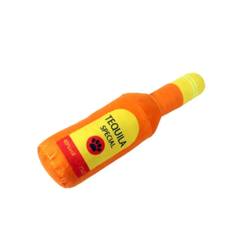 Creative plush wine bottle pet toy for cats and small dogs in various colours