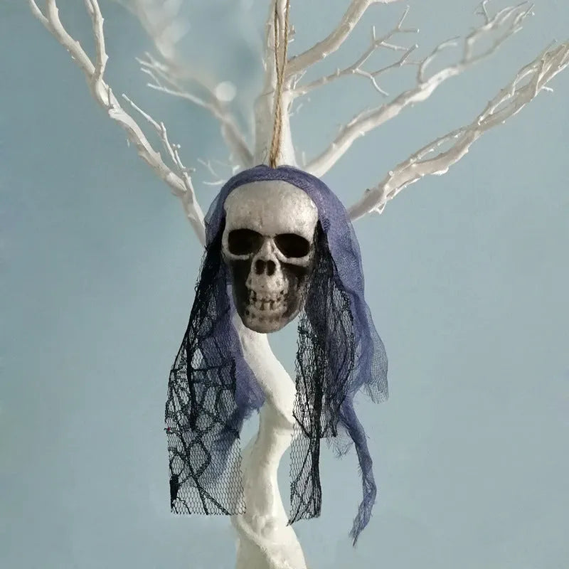 Foam Halloween skull hanging decor in purple colour on white background