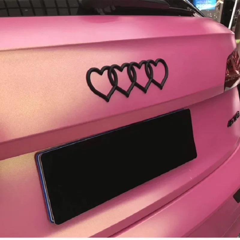 Love series modified heart-shaped body sticker with four ring tail in electroplated silver, 22 cm length