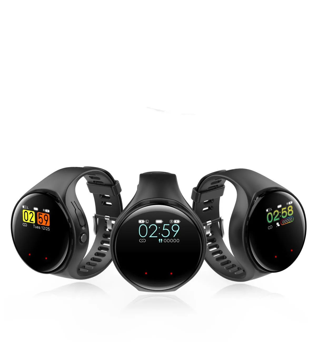 Black detachable smart bracelet and Bluetooth headset combo on a wrist
