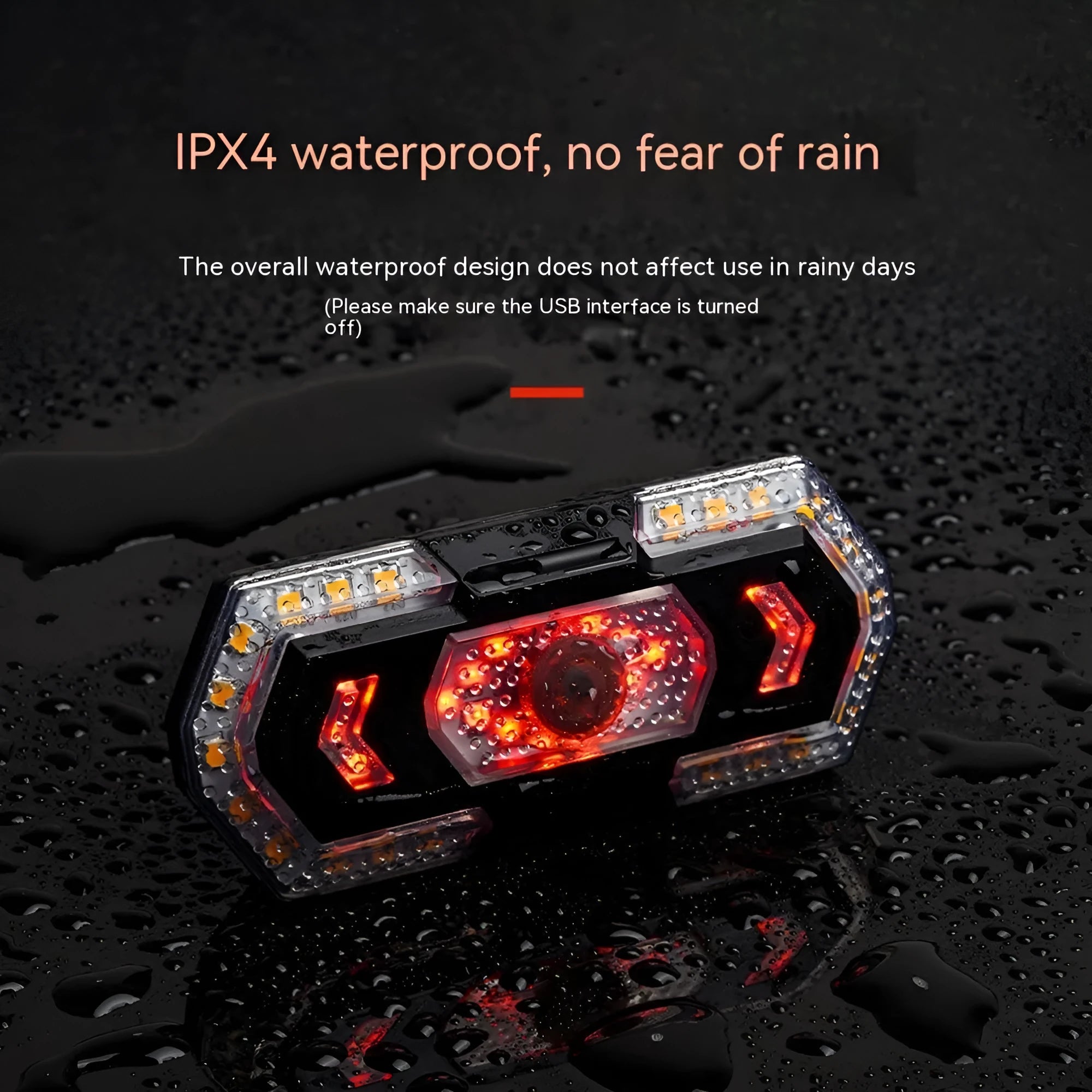 Black wireless remote control LED vehicle taillight with USB charging port and waterproof exterior