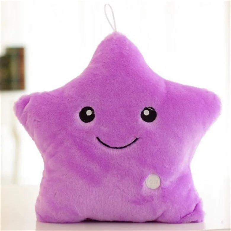 Glowing five-pointed star plush pillow in various colours for bedroom decoration