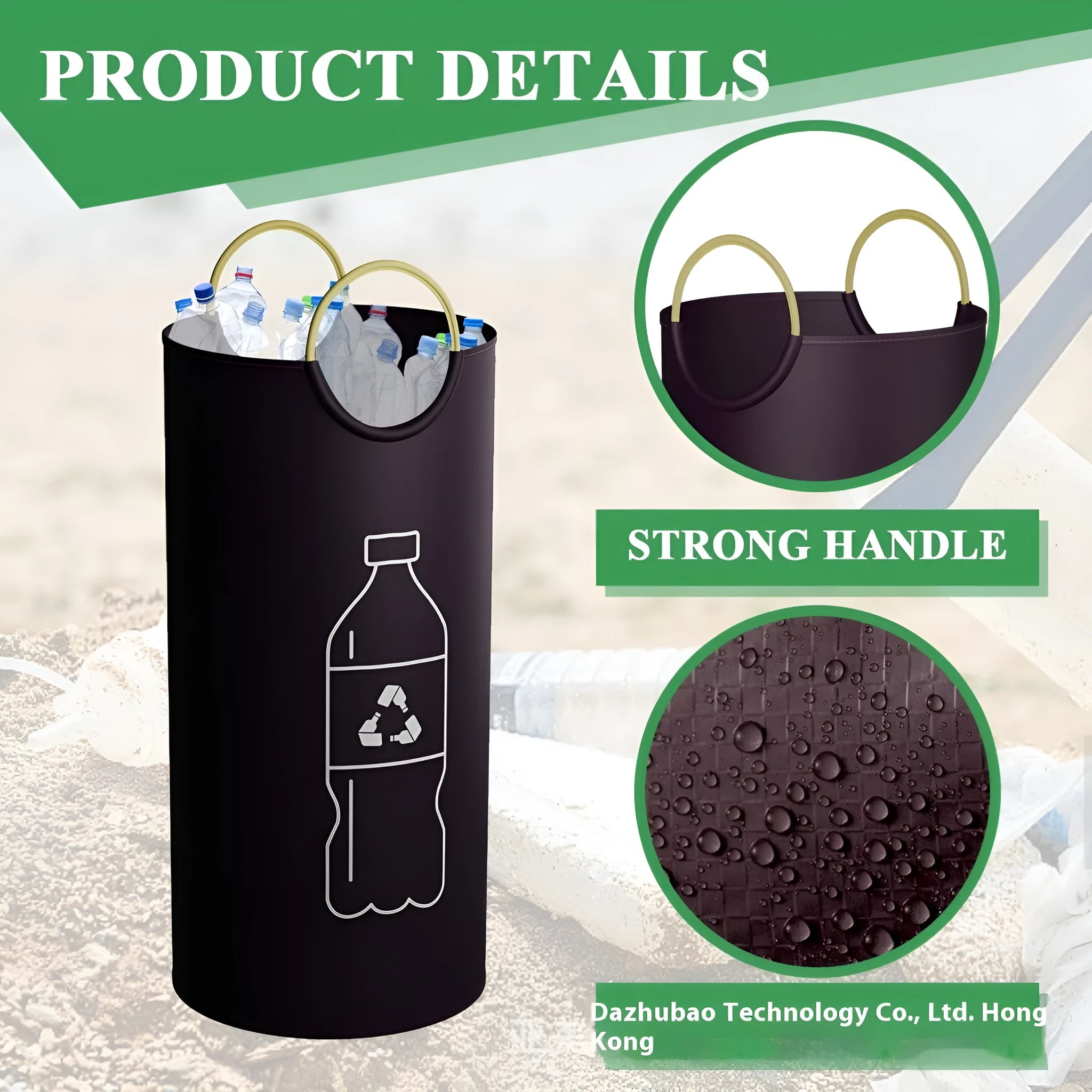 38x72cm round portable PP rubbish bin with plastic bag