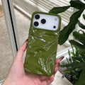 QF pleated TPU phone case in green for iPhone 15 Pro with three-dimensional textured pattern