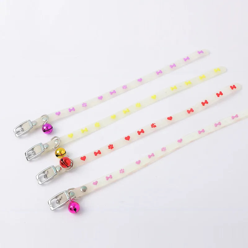 Cat luminous collar with night illumination, adjustable 29cm silicone chain and metal bell