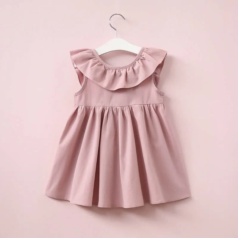 Girls' sleeveless lotus leaf dress in pink or wine red, cotton-rabbit fur blend, sizes 90-130cm