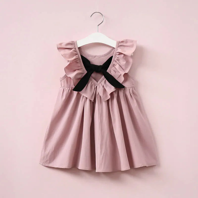 Girls' sleeveless lotus leaf dress in pink or wine red, cotton-rabbit fur blend, sizes 90-130cm