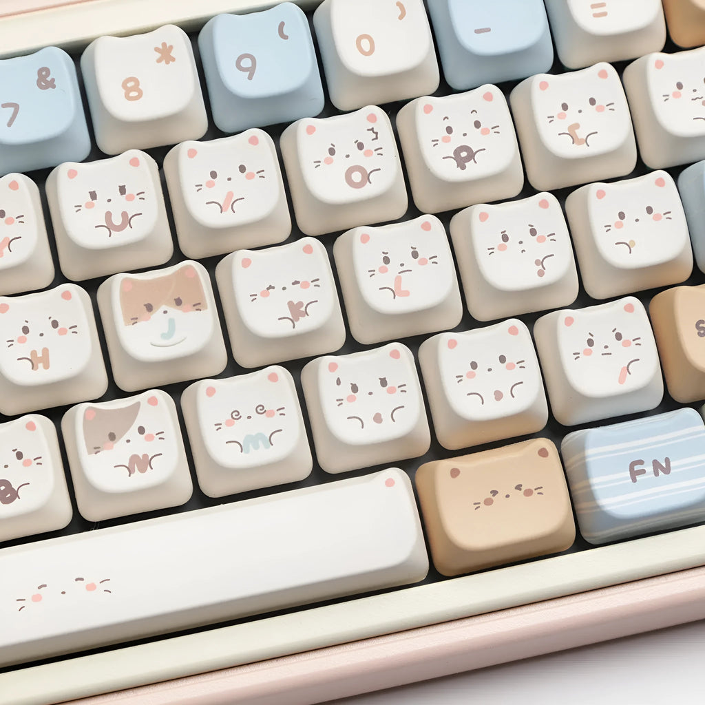 High Sea Salt Cat themed PBT plastic key cap set for mechanical keyboards, showing full layout with coloured keys.