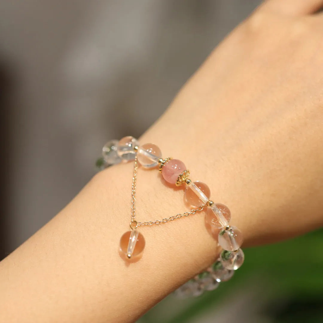 Chinese style geometric crystal bracelet with white crystal and cat eye obsidian stones
