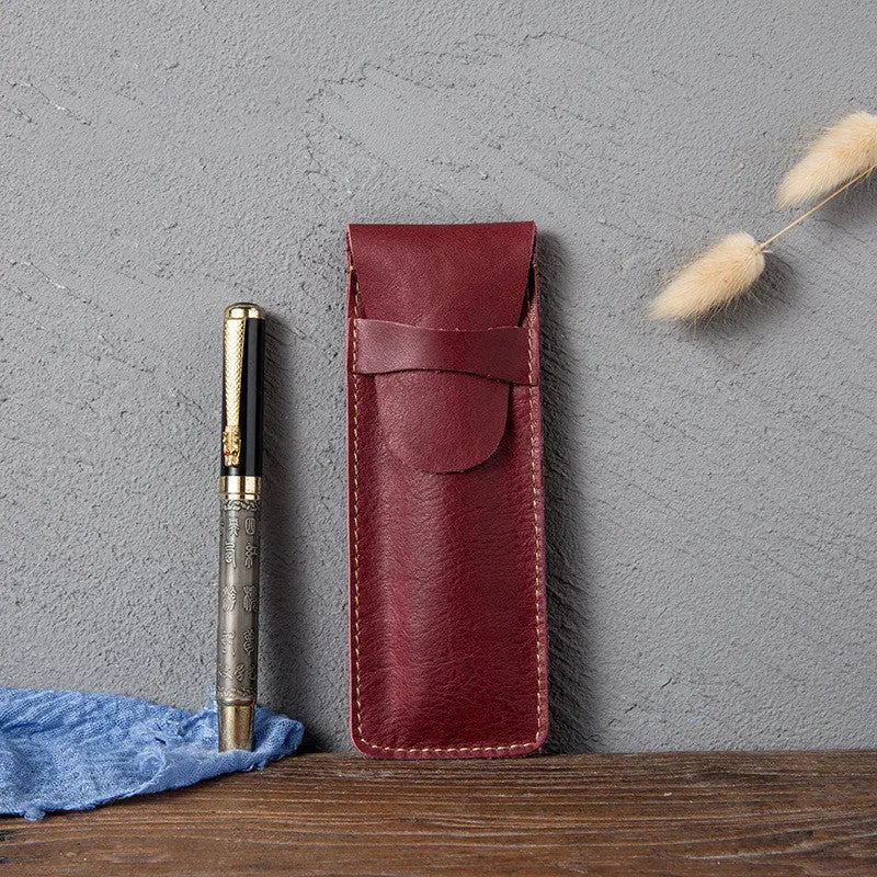 Square vintage pencil case made from Crazy Horse leather measuring 16cm by 6cm