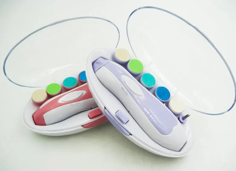 Ultra-quiet baby nail polisher manicure kit in pink colour with ergonomic design and night light feature