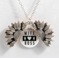 Sunflower double-layer lettering alloy pendant necklace with flower open and close design in gold finish