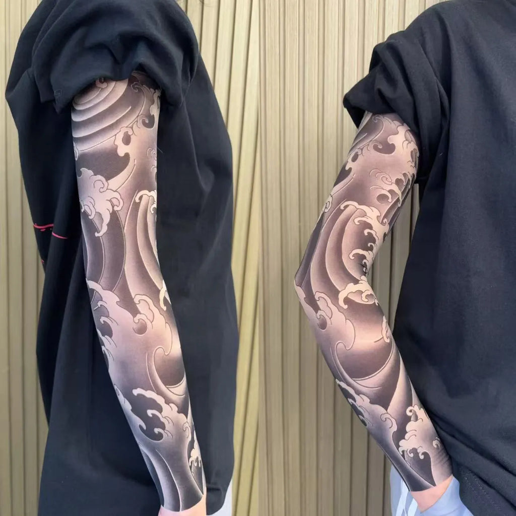 Unisex nylon sun protection ice sleeve in flower arm design with colour options like dragon, crane, and peony