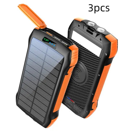Portable solar power bank 33500mAh in all black with LED light, 178x90x30mm plastic shell