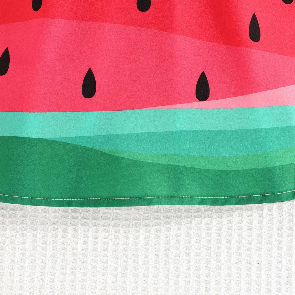 Girls fruit printed sleeveless dress in cartoon pattern, polyester fibre, available in sizes 6 months to 3 years