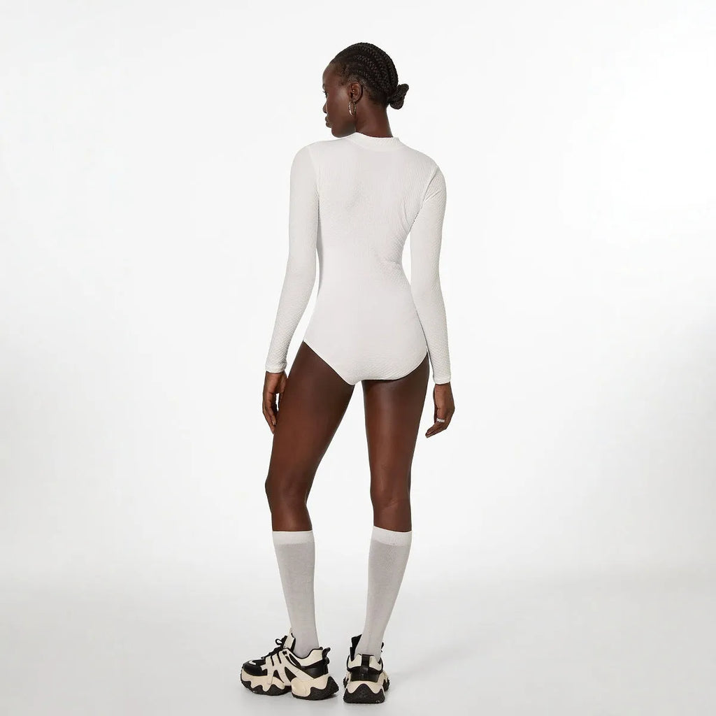 Women's white solid colour cotton blend one-piece swimsuit for summer
