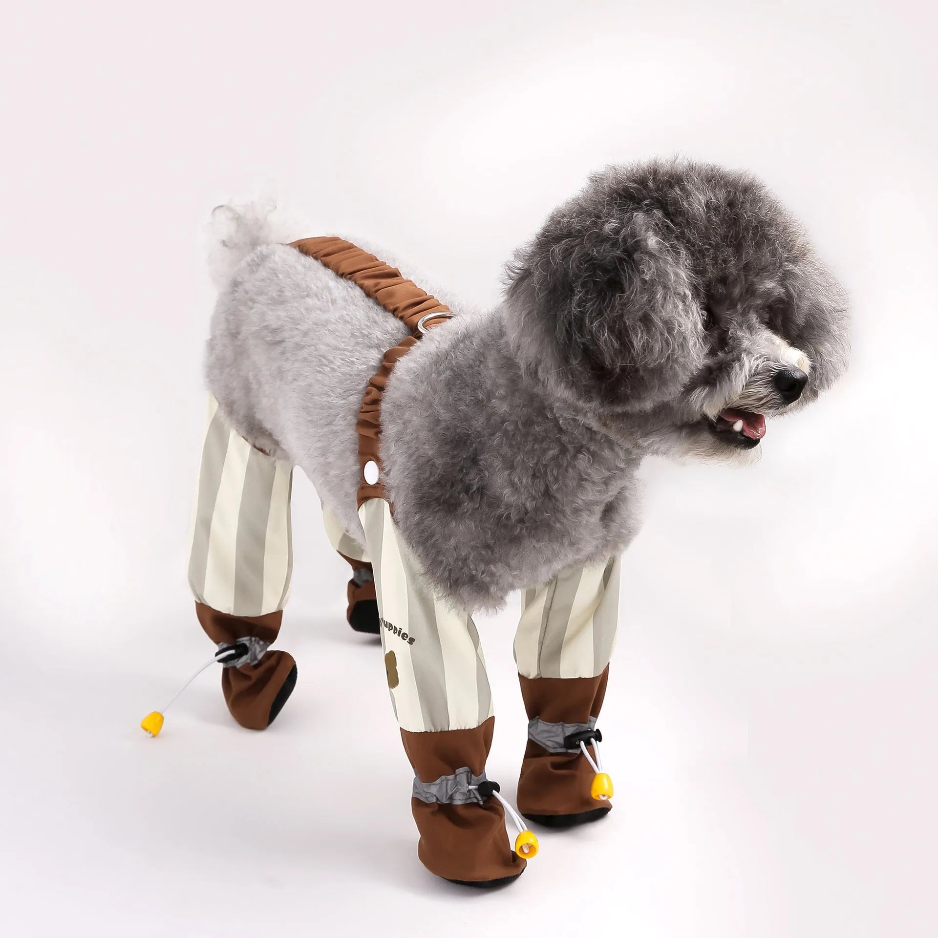 Beige stripe dog dustproof outing pants in skinny fit made of polyester for autumn winter