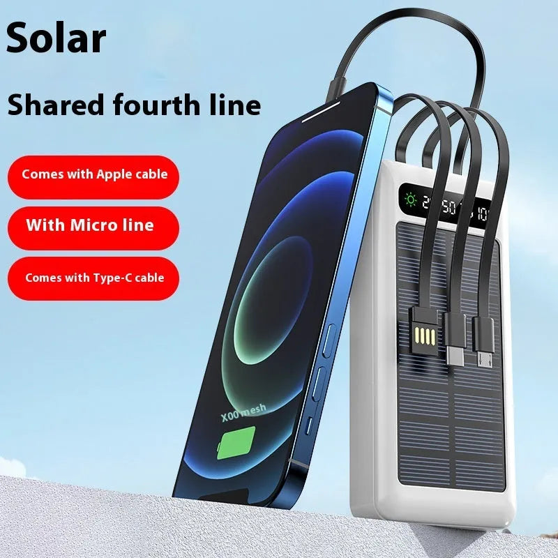 30000mAh solar power bank with cable in black, white, or green colours