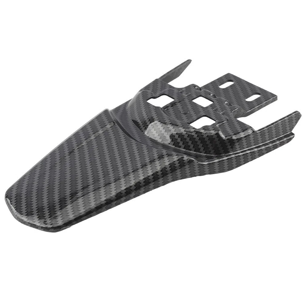 SUR-RON Light Bee carbon fiber rear fender installed on the swingarm, covering rear shock area