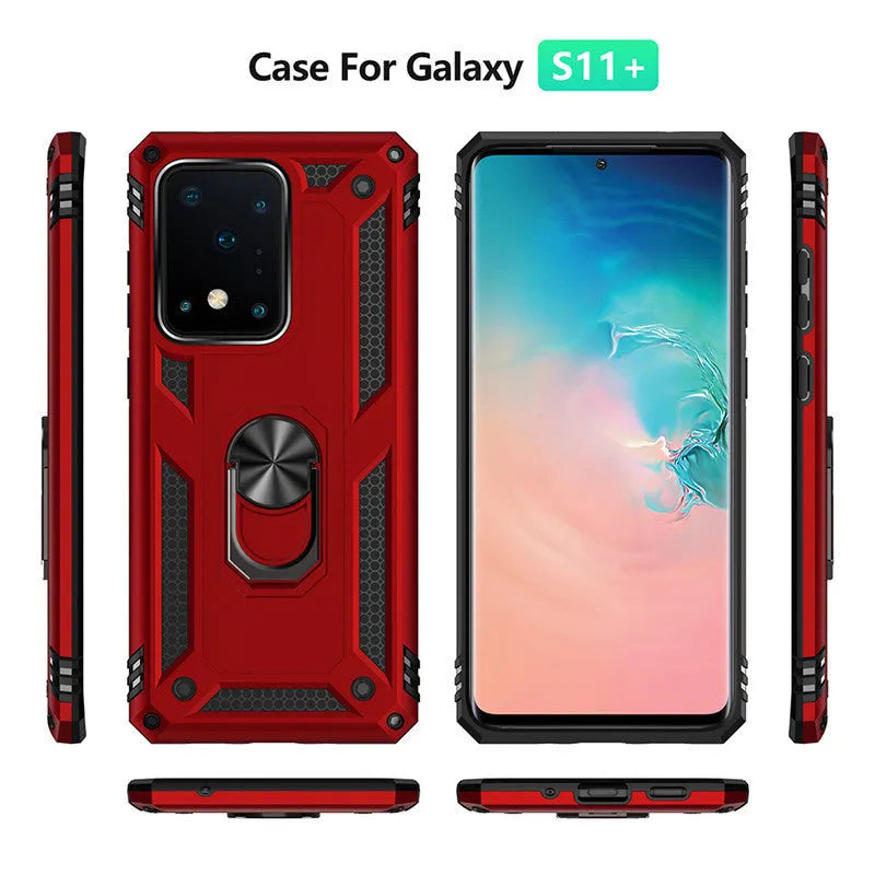 Samsung anti-fall phone case with ring bracket in black, red, blue, dark green, gold, silver, rose gold