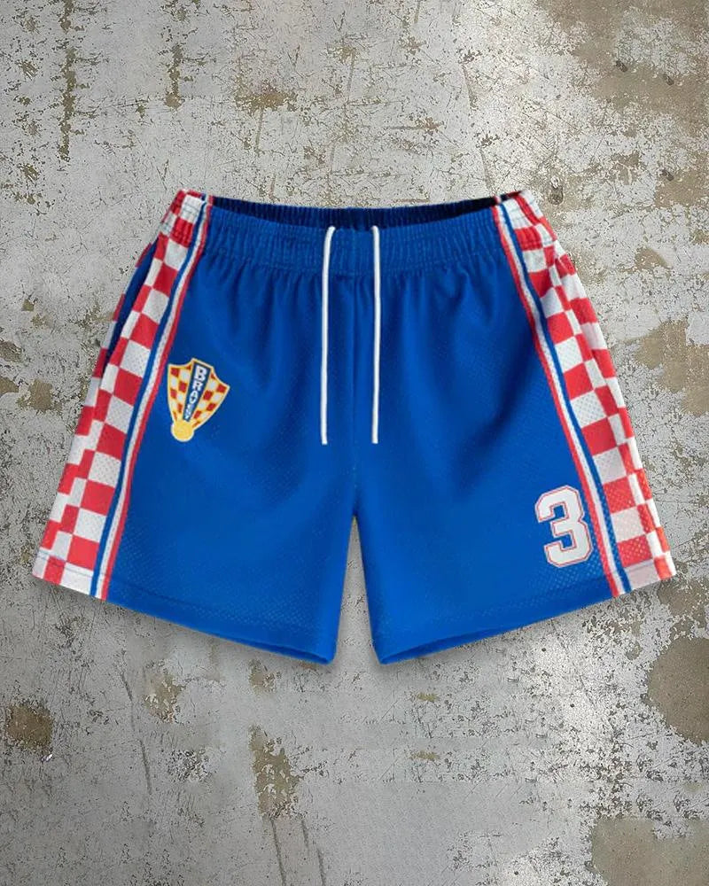 Men's digital print beach shorts in quick-dry polyester with loose fit design