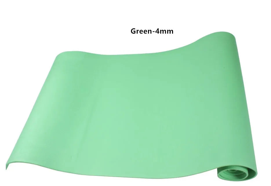 EVA fitness yoga mat in blue, showing non-slip texture and 4mm thickness.