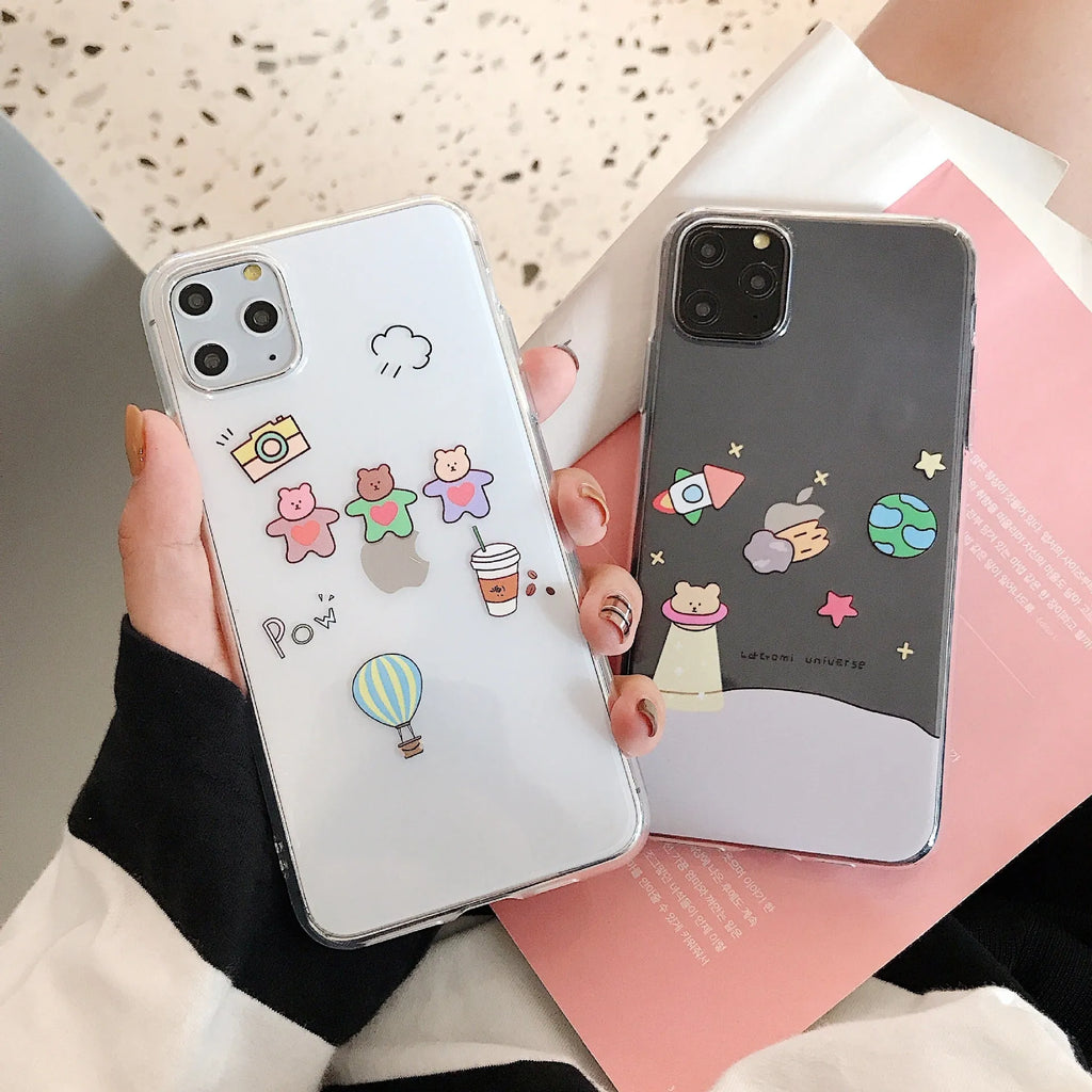 Graffiti bear TPU silicone phone case back cover on iPhone showing Bear A colour design