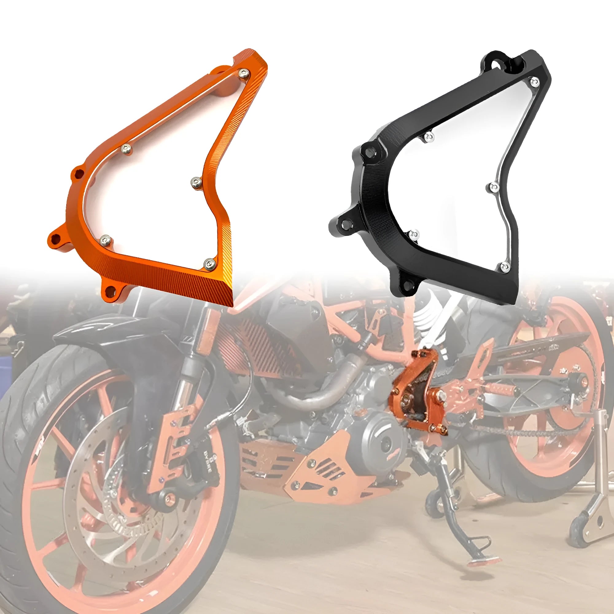 KTM motorcycle chain cover replacement part for Duke 250 390 models in black or orange