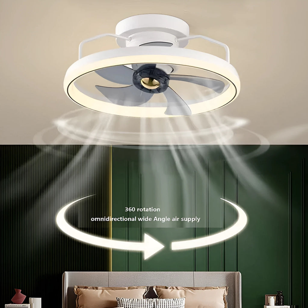 Modern simple overhead fan lamp with light Φ500 diameter showing PC blades and acrylic lampshade