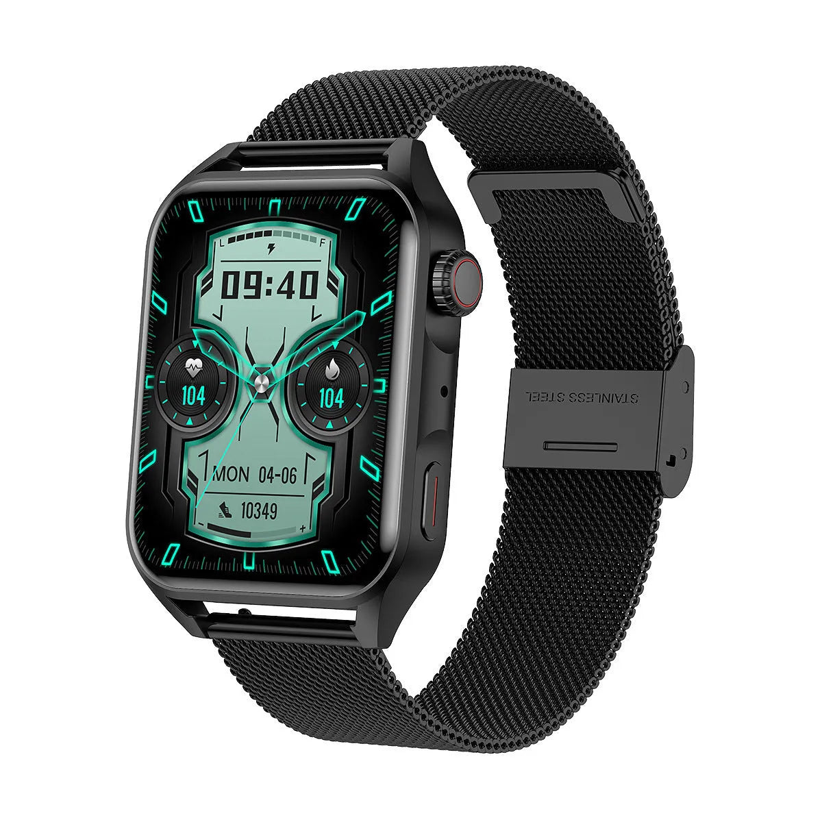 AMOLED smart watch with 1.8 inch display in black colour with silicone wrist strap