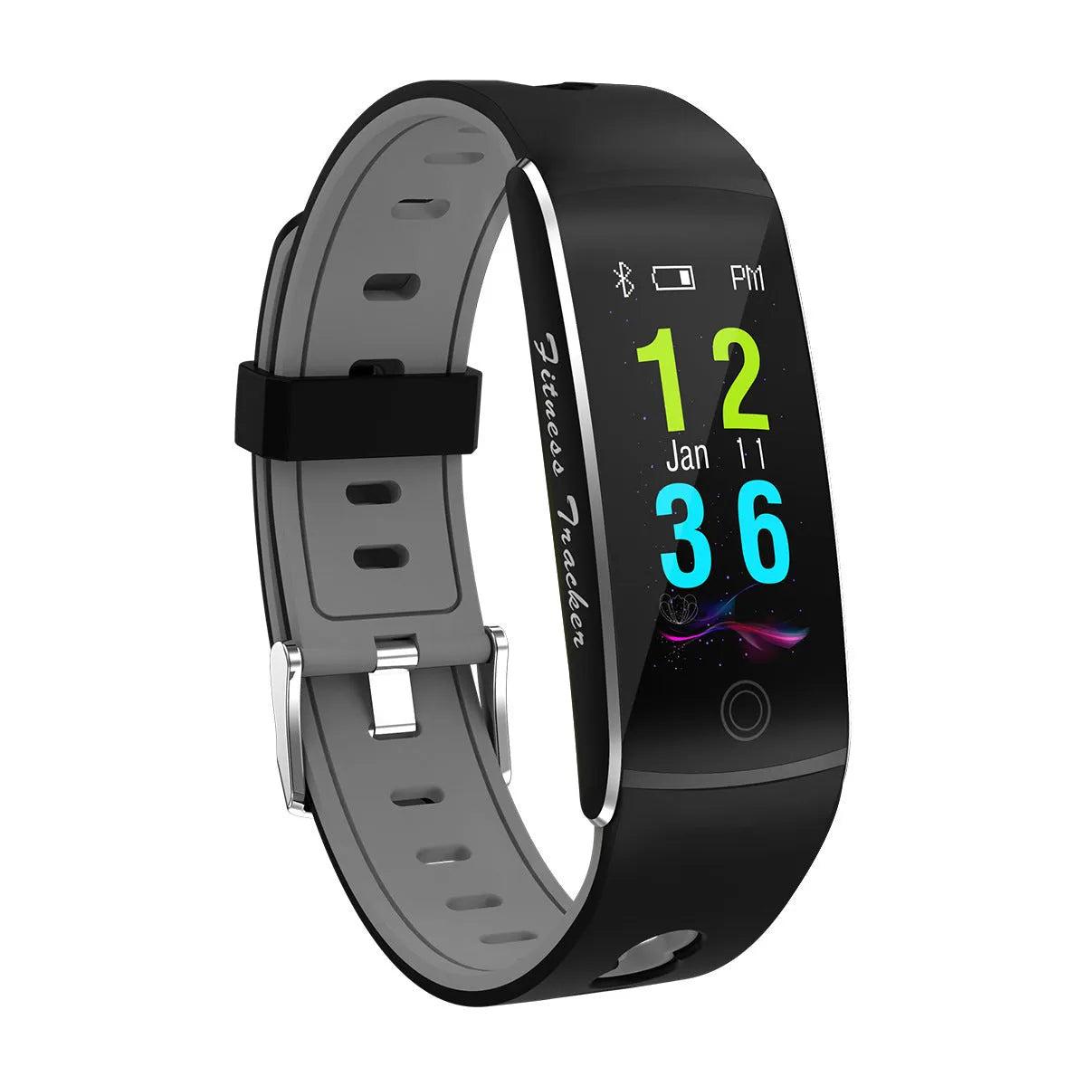 F10T body temperature smart bracelet with 0.96-inch screen in black orange red or green colours on silicone wristband