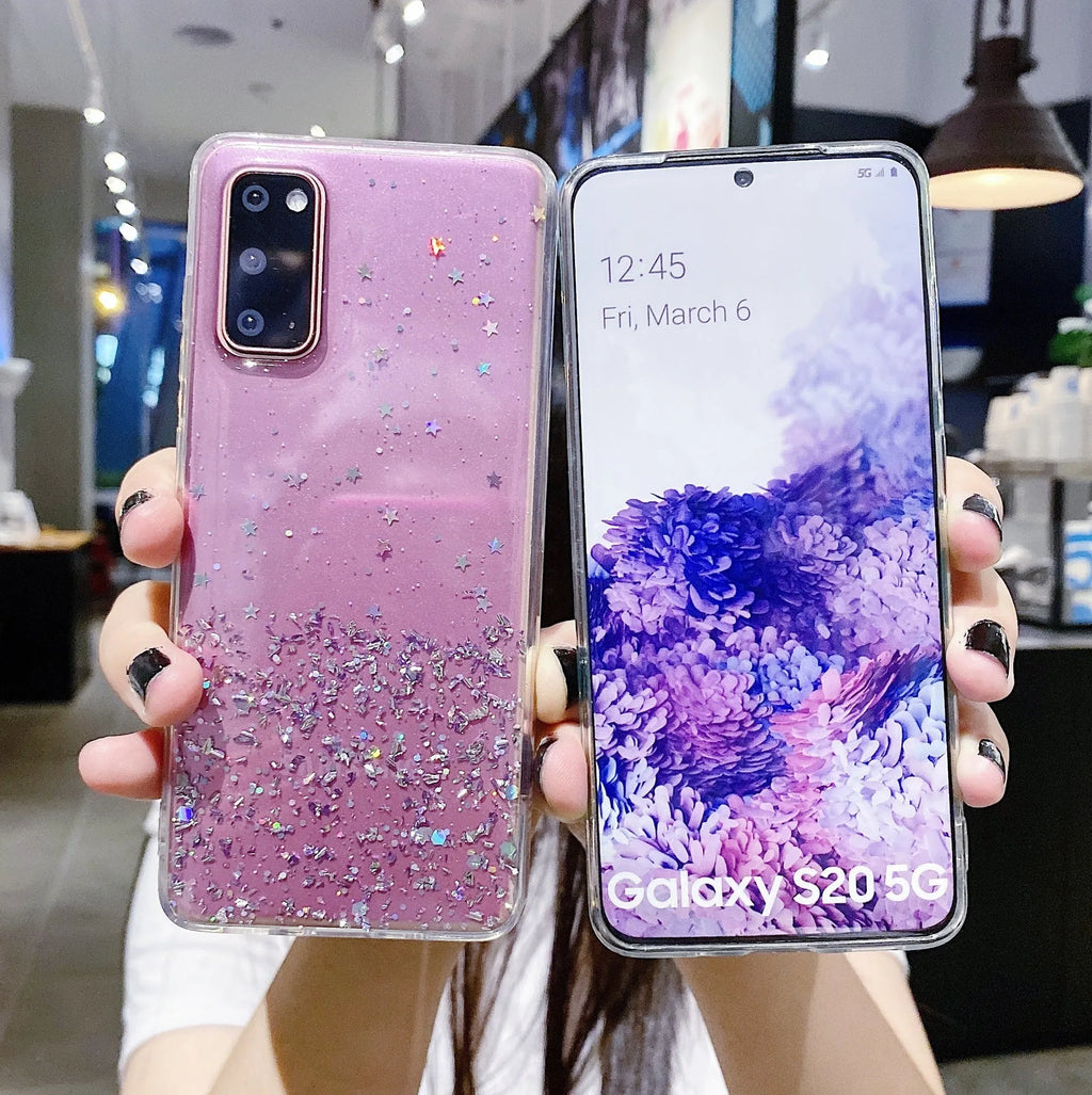 Starry sky silver foil epoxy TPU phone case for iPhone, available in five colours including black, green, pink, purple, transparent