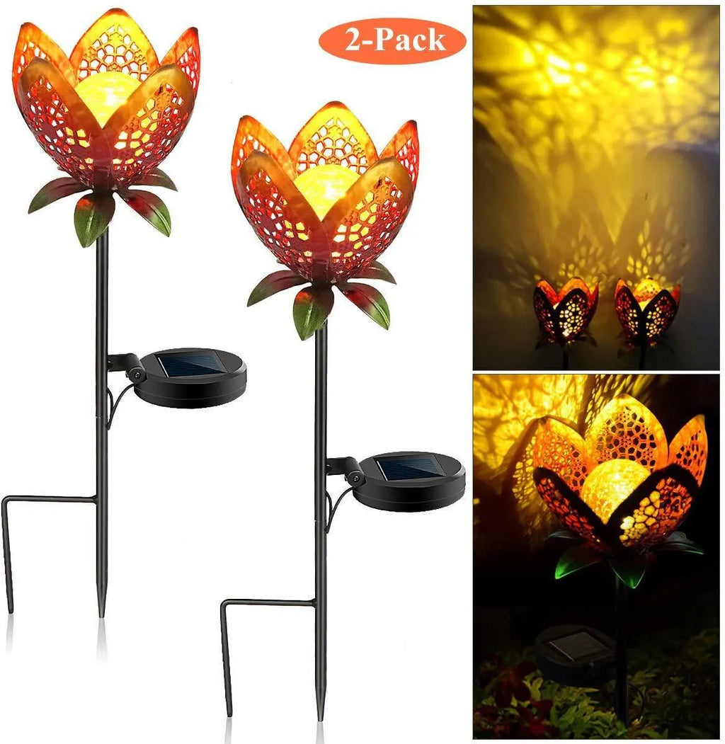 Solar lawn light 450mm tall with warm light LED in garden setting, available in single and twin pack options