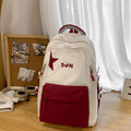 Mori style nylon backpack for women, light blue colour, shown with pendant on a plain background