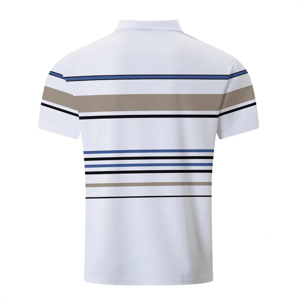 White men's striped short sleeve T-shirt with slim fit for summer casual wear