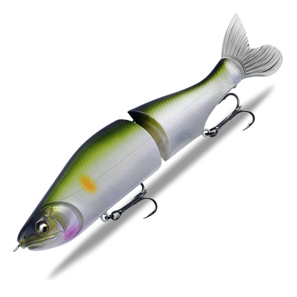 Hard plastic fishing swim bait lure measuring 185mm in length in one of fifteen available colours.