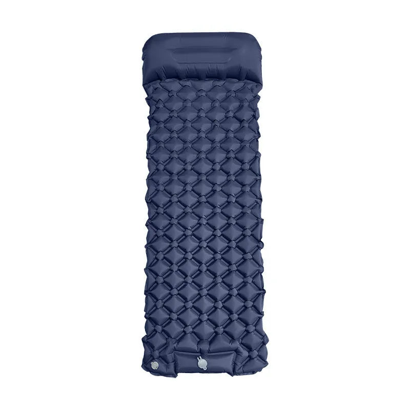 Outdoor single diamond TPU inflatable mattress 190x60x5cm with foot pillow in Army Green on grass