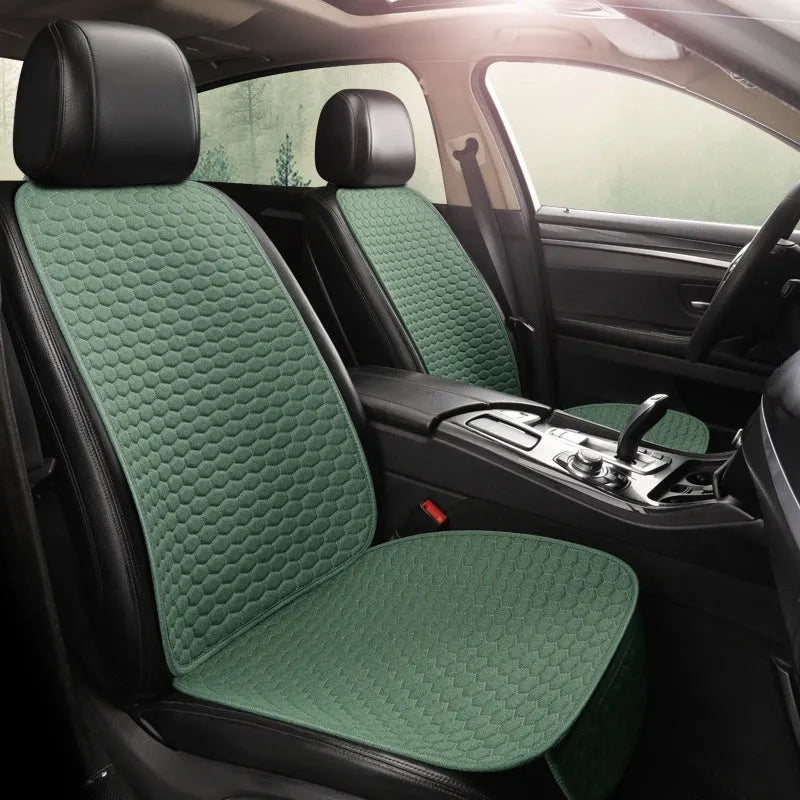 Natural linen solid colour car seat cushion in black, universal five-seat fit with cotton filling