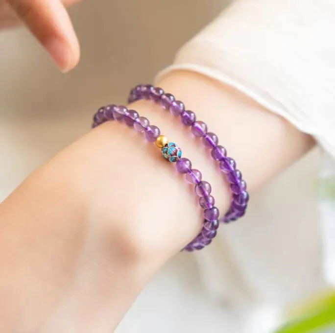Nine purple lotus bracelet with Chinese student style retro design and mixed material construction