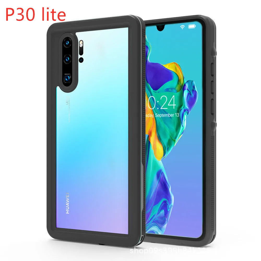 Huawei P30 series mobile phone case in black and blue colours with wave point pattern