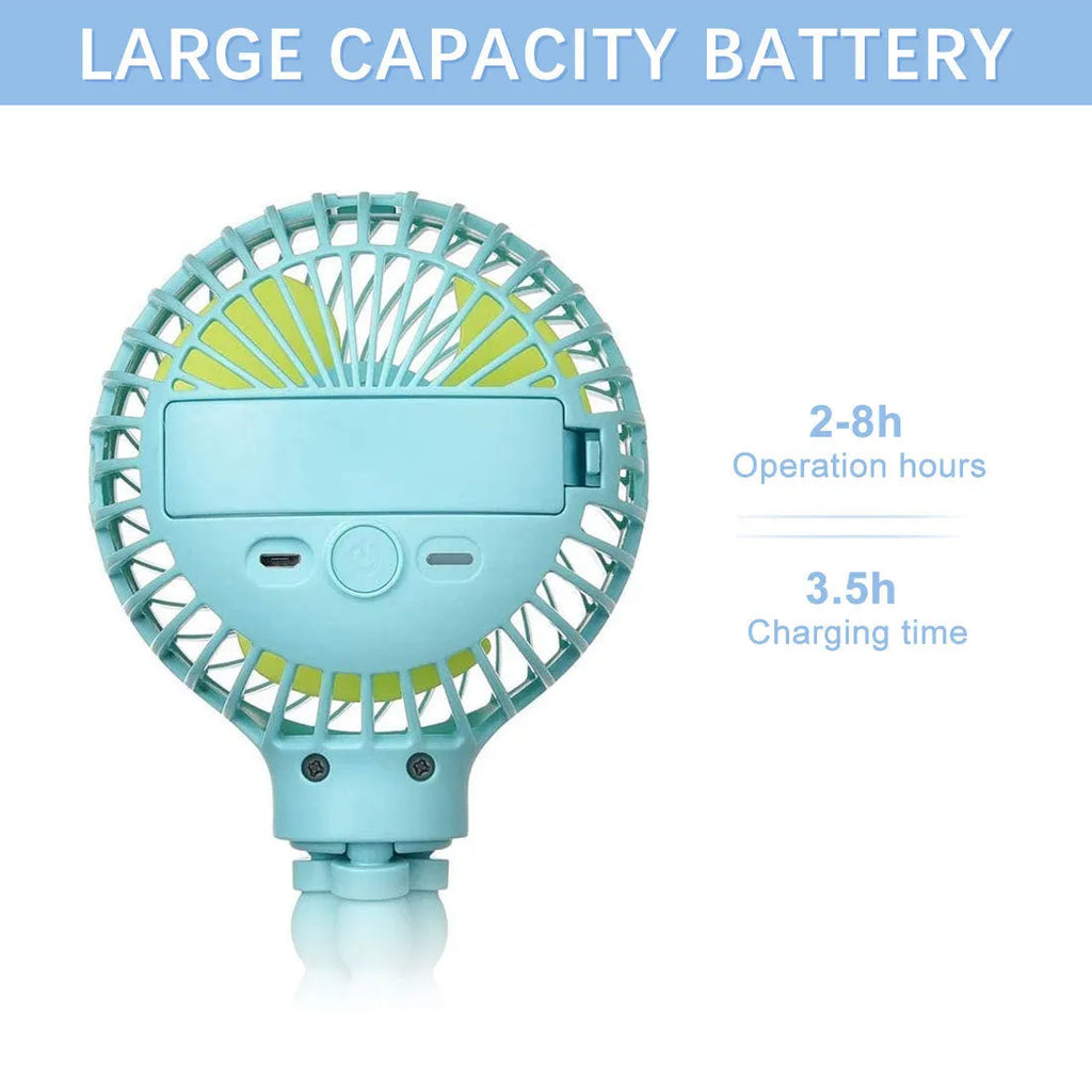 Octopus deformed folding fan with flexible tentacle legs in white, USB rechargeable, 2000mAh battery
