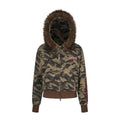 Women's camouflage reversible jacket with detachable fur hood, cotton fabric, regular fit and long sleeves