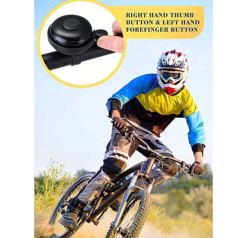 Black 58mm mountain bicycle bell with ABS plastic construction and mounting fixture