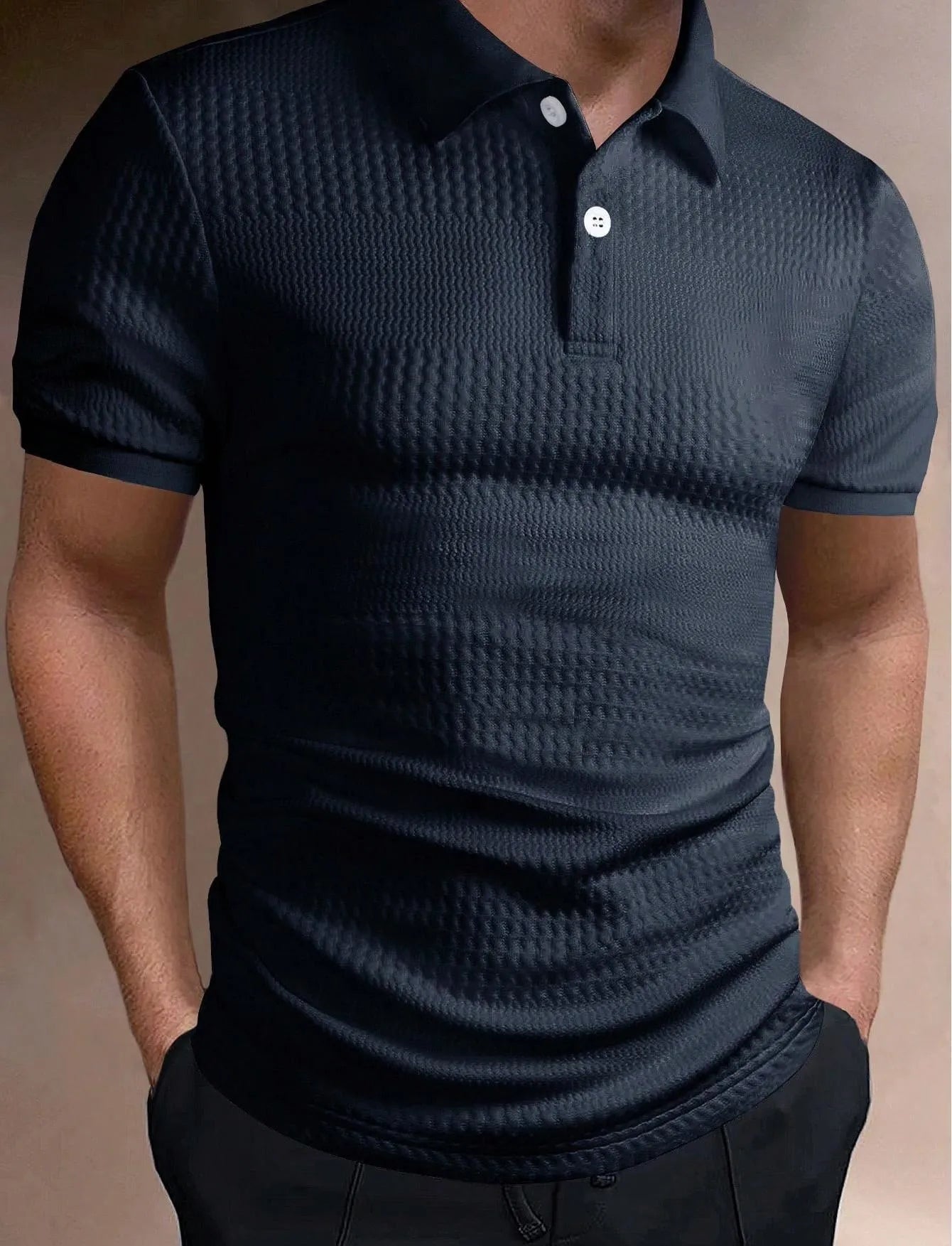 Men's striped polo shirt in loose fit with short sleeves and asymmetric style detail