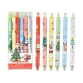 Christmas reward gift press gel ballpoint pen set with six black ink refills in plastic shells